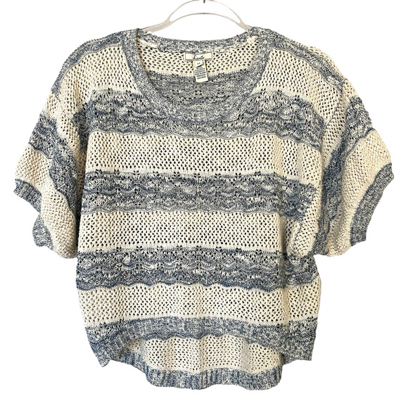 Lani Sweaters - Lani Sweater Womens Medium Blue Cream Striped Boho Beachy Open Knit‎ High Low
